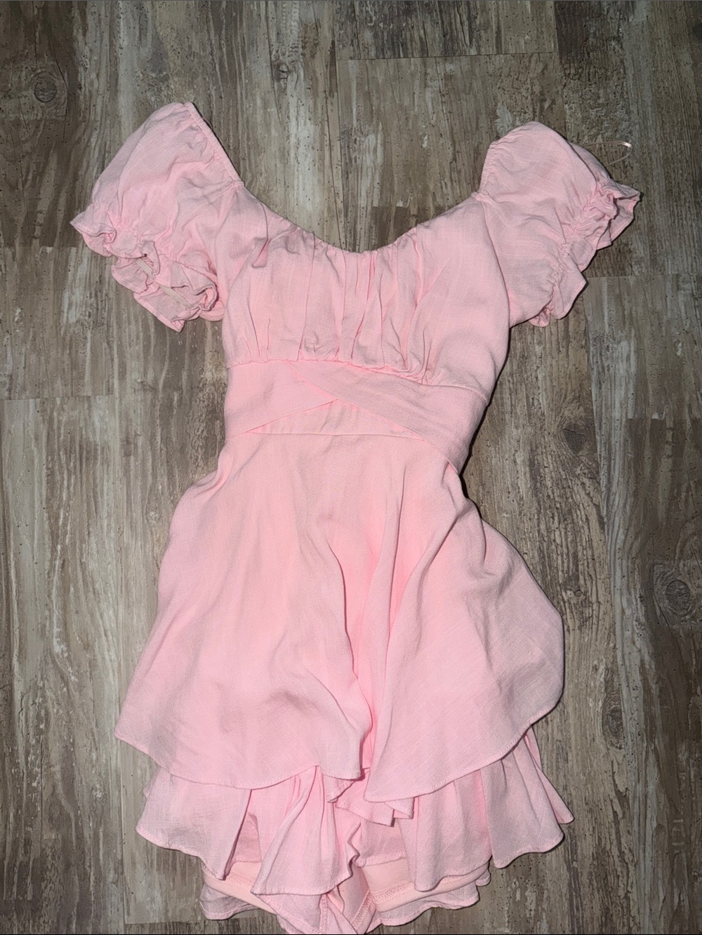 Altar'd State Pink Ruffle-Sleeve Tiered Romper